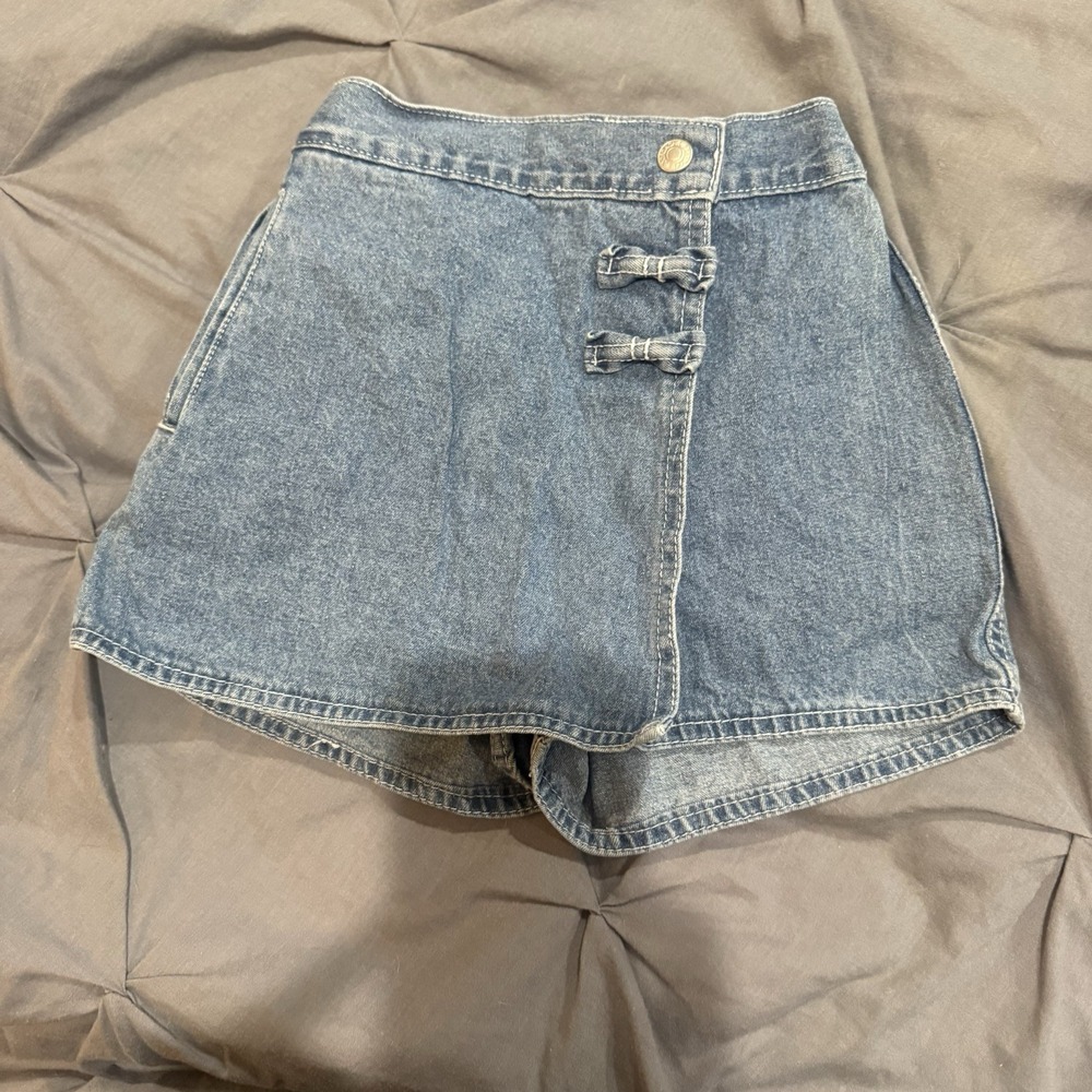 Vtg Y2K Jordache Denim Skort Girls Size 4 Blue Jean Skirt Shorts‎ Bow EUC